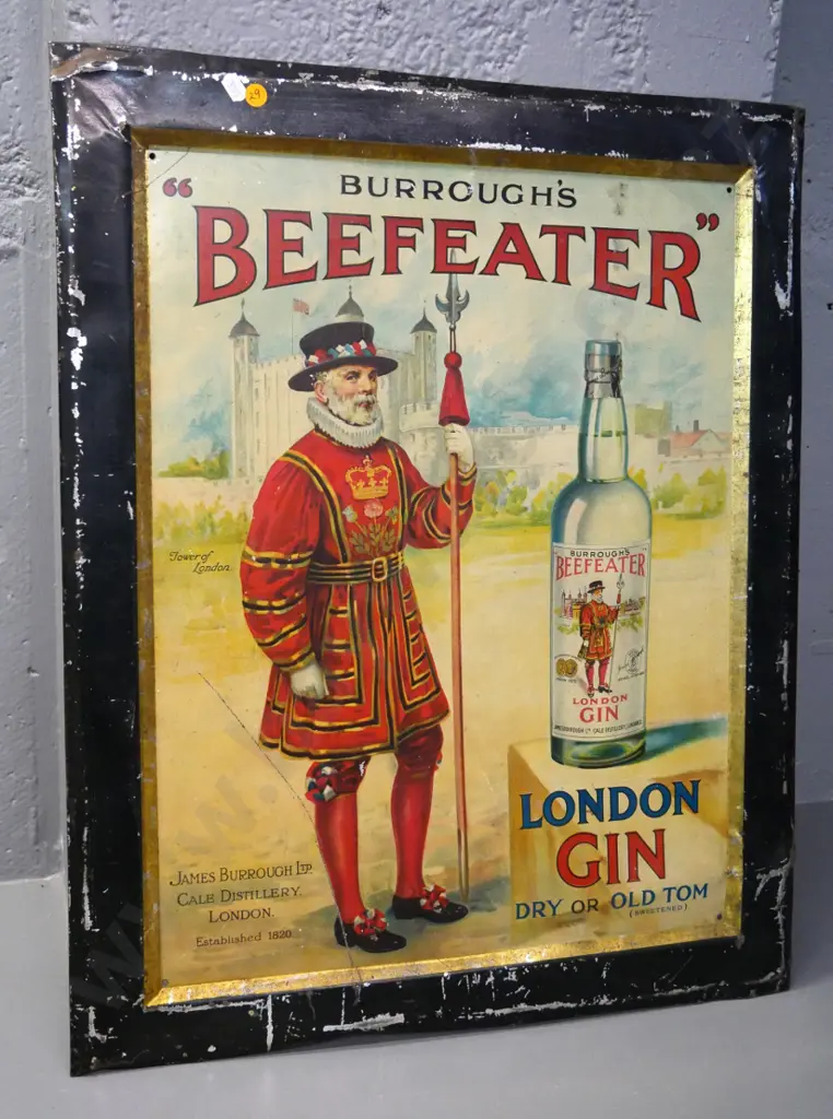 Beefeater gin tin advertising - has dents and general wear and tear H-640 W-530 Image 1++