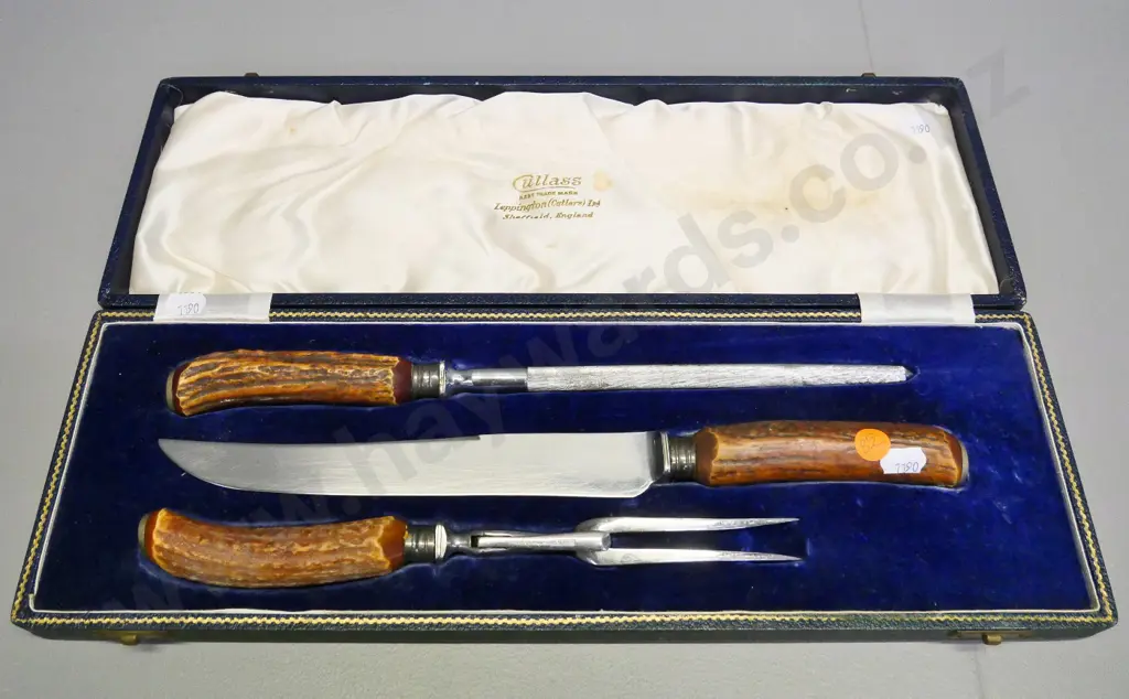 cased carving set with horn handles Image 1++