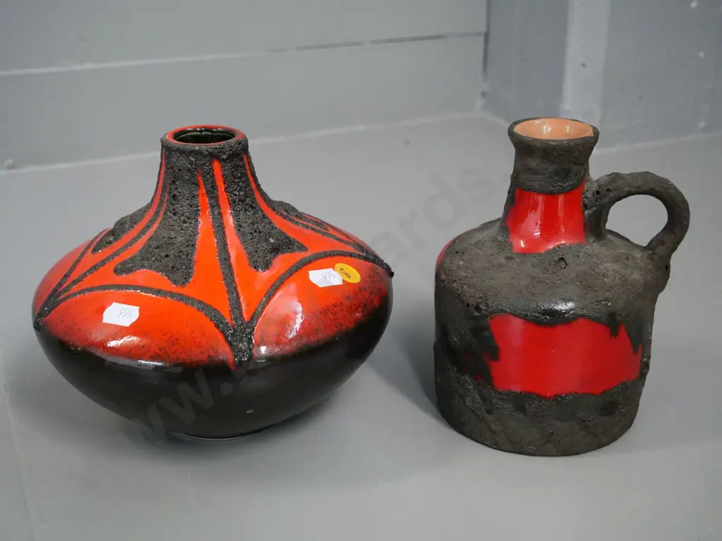 2 German pottery red-glaze and rough textured vases - jug H-160 Image 1++