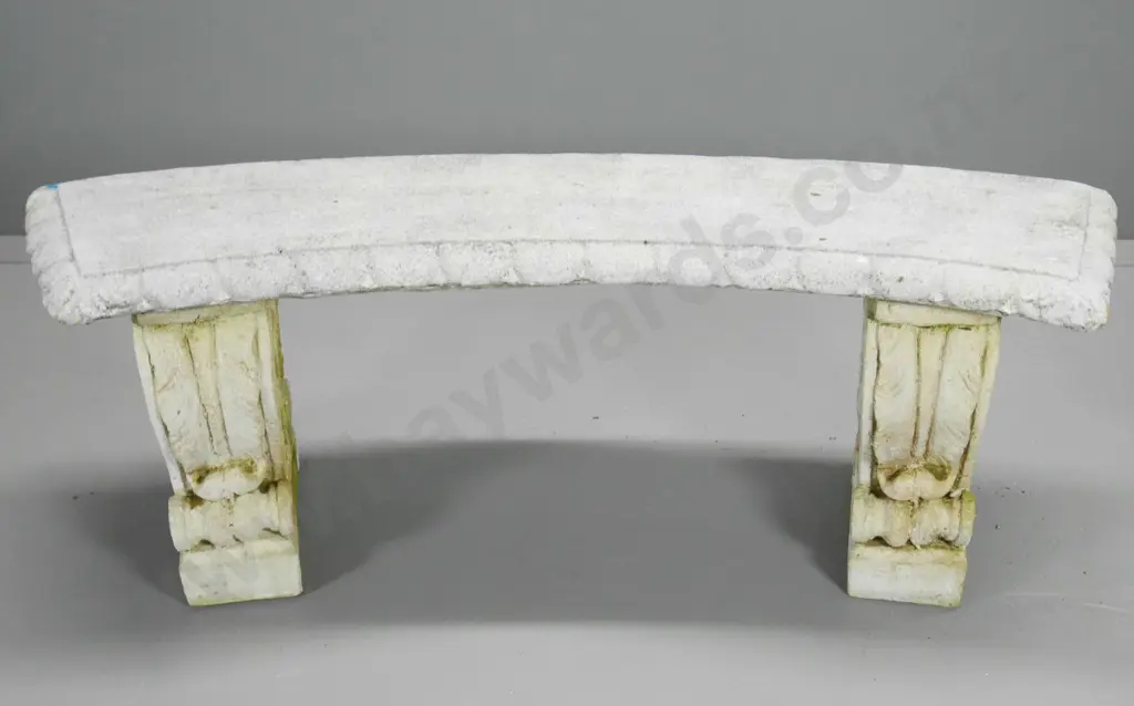 cast concrete/stone composite curved garden bench seat with classical style supports H450 W1300 D-370 Image 1++