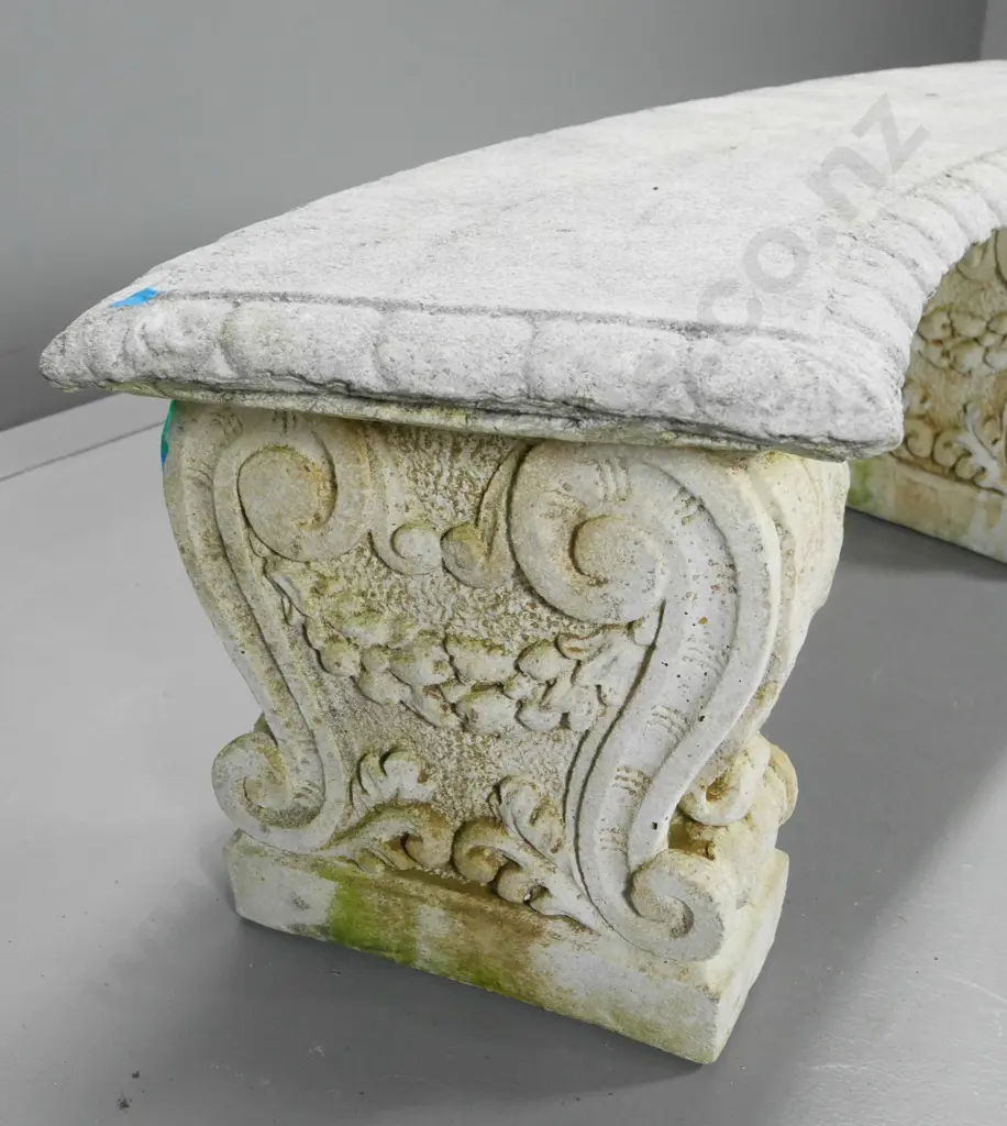 cast concrete/stone composite curved garden bench seat with classical style supports H450 W1300 D-370 Image 1++