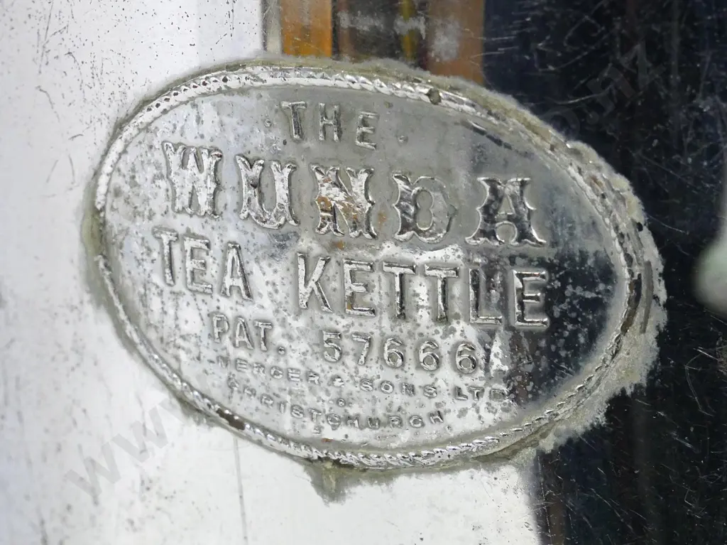 large chrome "The Wunda" tea kettle with 2 spigots and float valve - J. Mercer Coppersmiths Christchurch plaque H-820 Image 1++