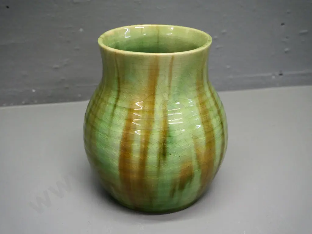 early Crown Lynn trickle glaze vase, some crazing H-140 Image 1++