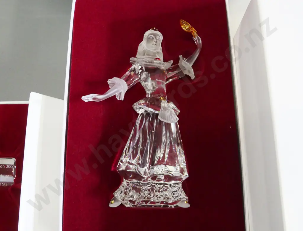 Swarovski 2000 Masquerade Columbine figure H-165 in fitted case w/outer box & additional boxed plaque Image 1++
