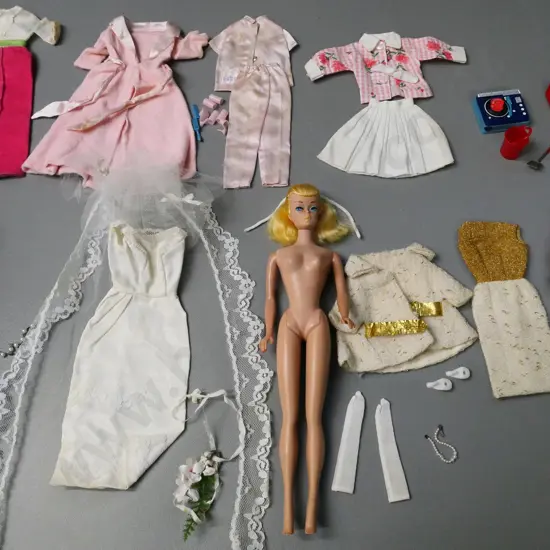 vintage No. 6 or 7 Barbie circa 1962-63 with assorted outifts and accessories & original box - doll in very good cond.