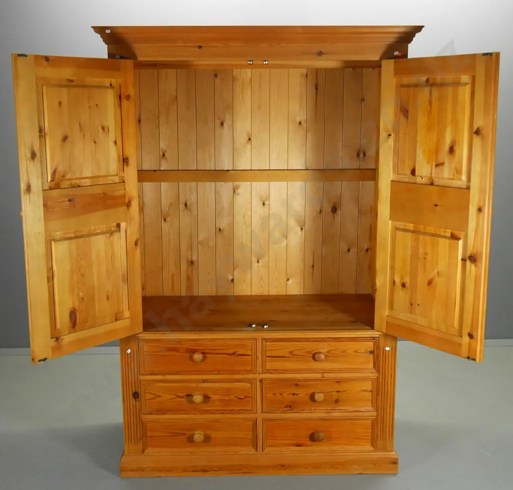 large pine 6-drawer armoire with clothes rail in top H-1950 W-1200 D-590 Image 1++