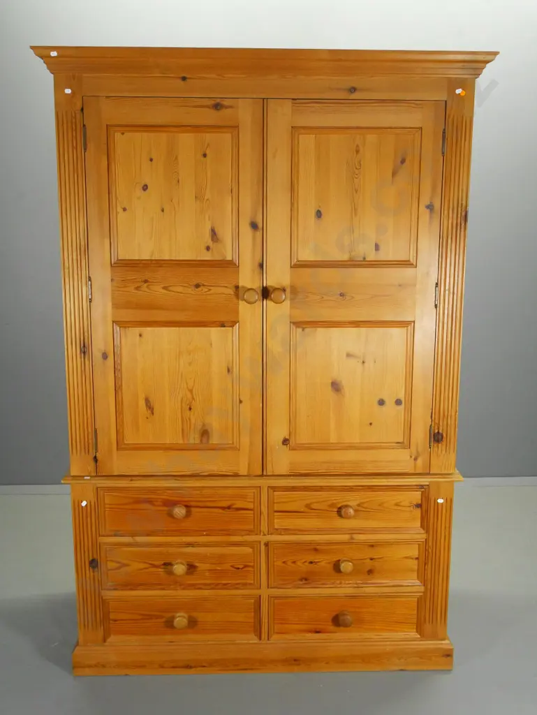 large pine 6-drawer armoire with clothes rail in top H-1950 W-1200 D-590 Image 1++