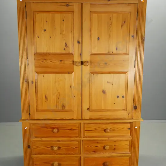 large pine 6-drawer armoire with clothes rail in top H-1950 W-1200 D-590