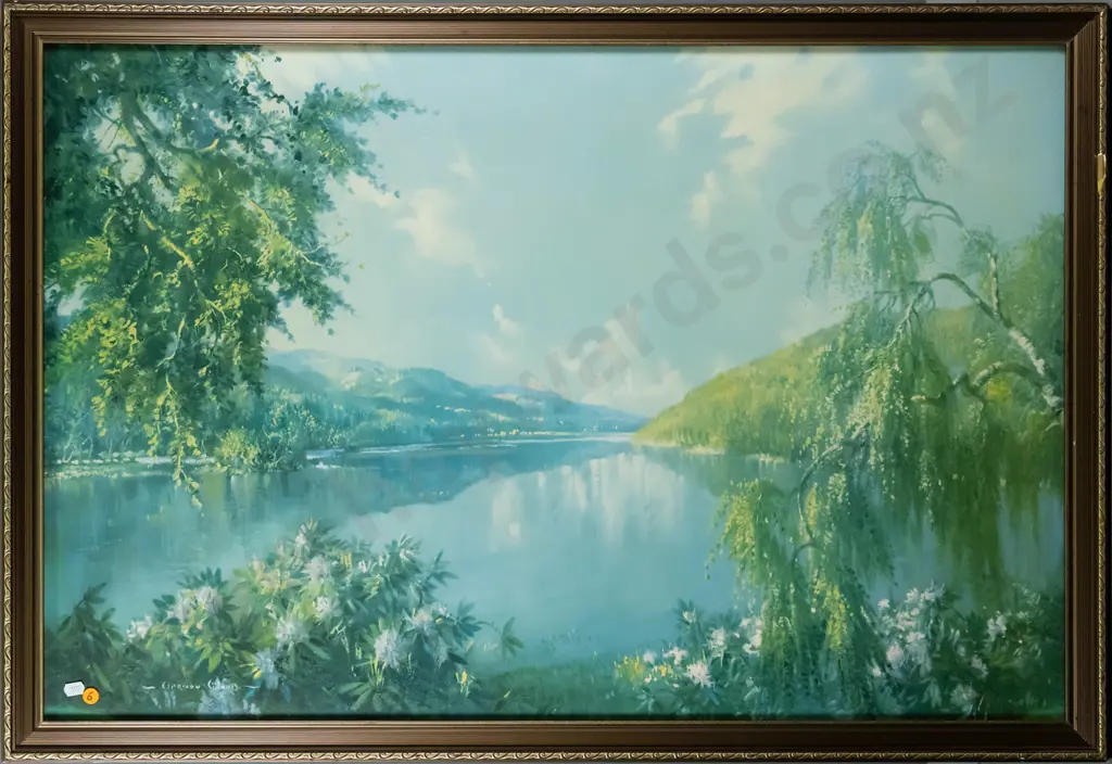 large framed Vernon Ward landscape print - "Evening at Ullswater" - minor chips to frame H595 W900 Image 1++