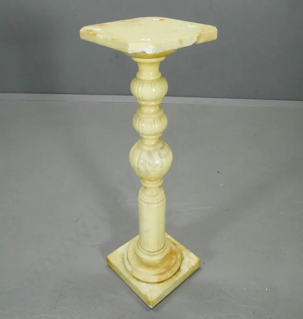 Italian alabaster plant stand/display column with repaired top H-760 W-220 D-220 at top Image 1++