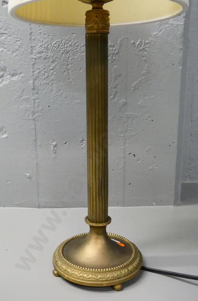 fluted and beaded brass table lamp with pleated shade H-630 Image 1++