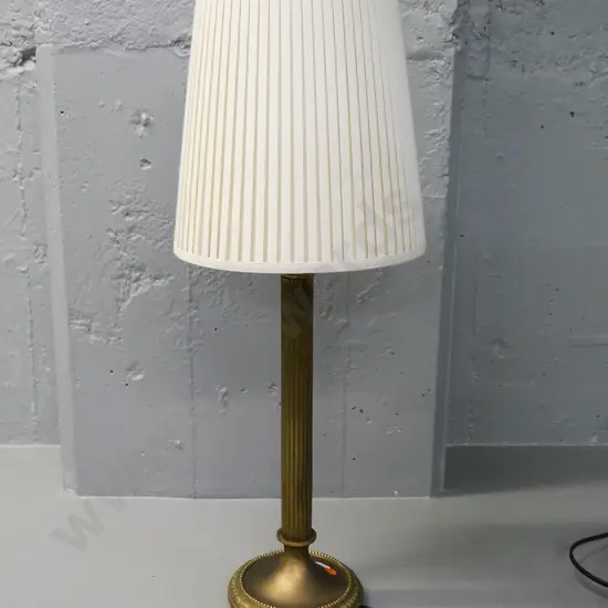 fluted and beaded brass table lamp with pleated shade H-630