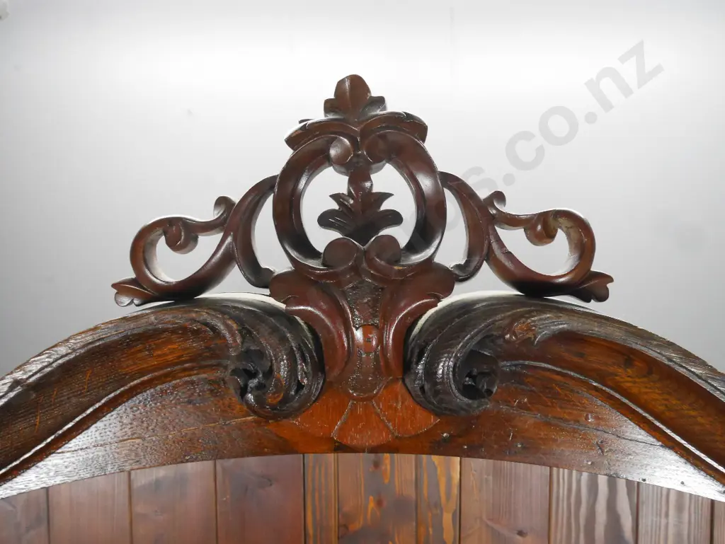 vintage oak (pine back) bookcase with ball feet & scroll top, 3  shelves - some cracks at top H1900 W1790 D470 Image 1++