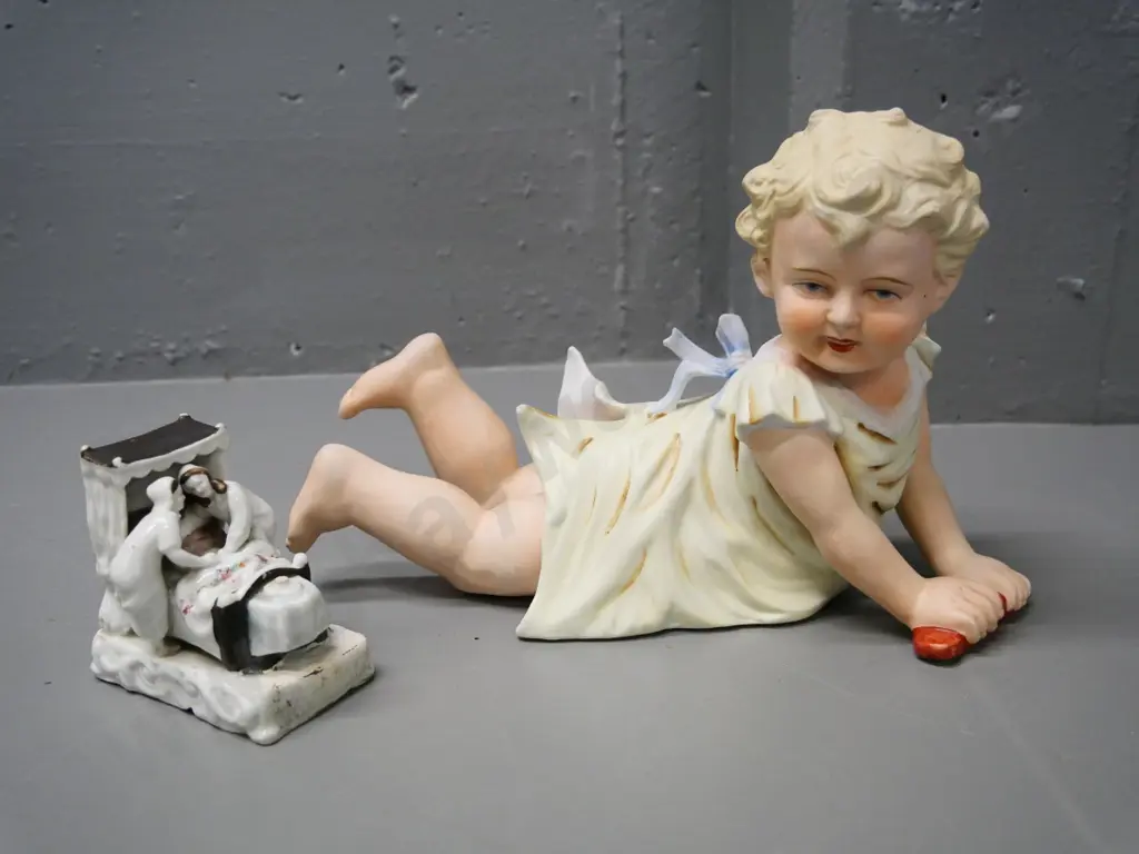 vintage soft porcelain figure H-180 L-280 and a small porcelain figure of a couple getting into bed H-180 L-280 Image 1++