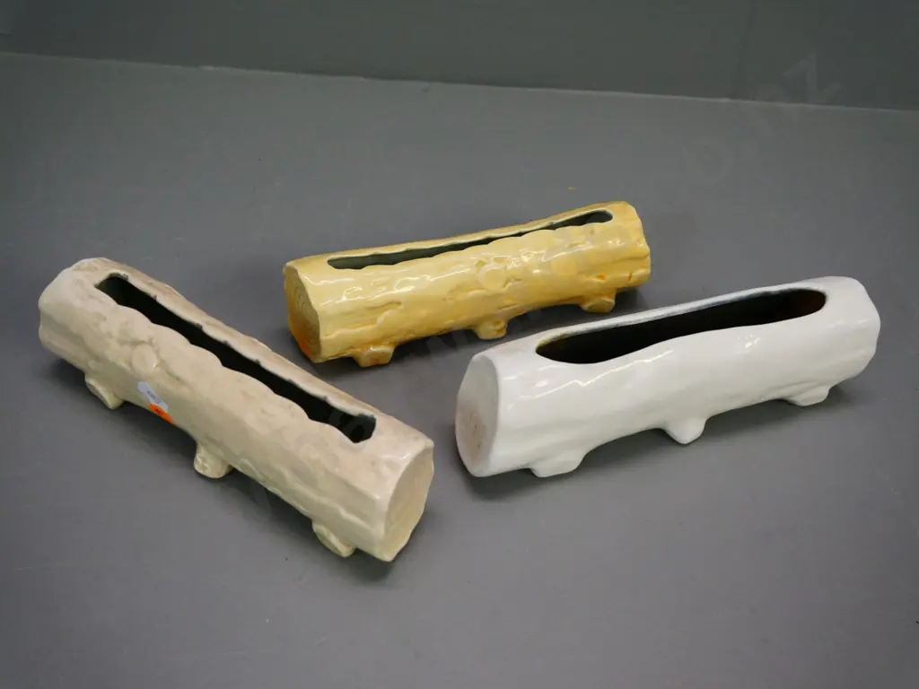 3 O.C. Stephens log shape flower trough vases - largest is H-60 L-210 Image 1++