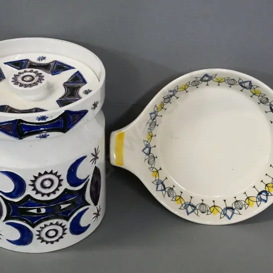 retro Portmeirion Susan William-Ellis "Samarkand"  lidded storage jar - some rubbing to top H200 and a Norwegian dish