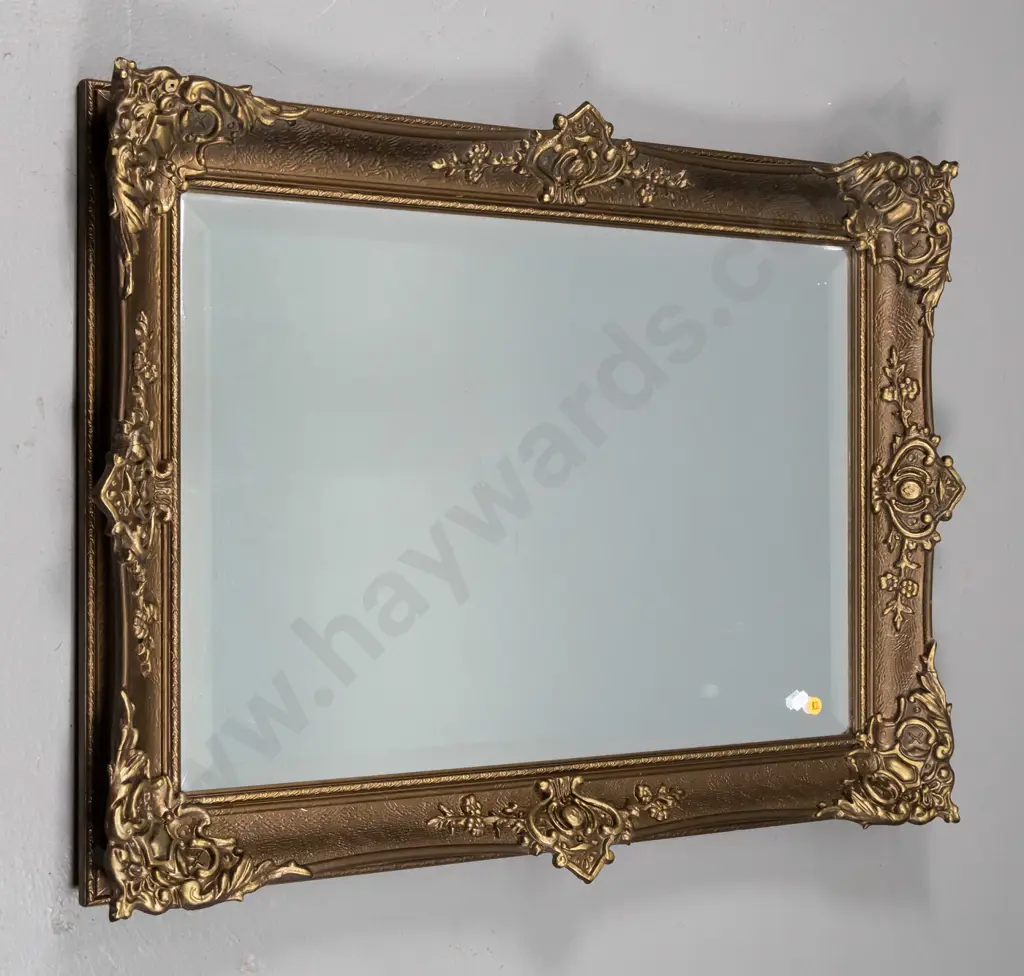 ornate bronze finish bevelled wall mirror - minor cracks in frame, edge chip to glass H750 W550 Image 1++