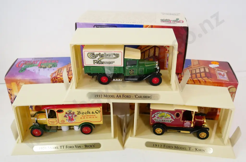 3 boxed Matchbox Models of Yesteryear "Great Beers of the World" series delivery trucks Image 1++