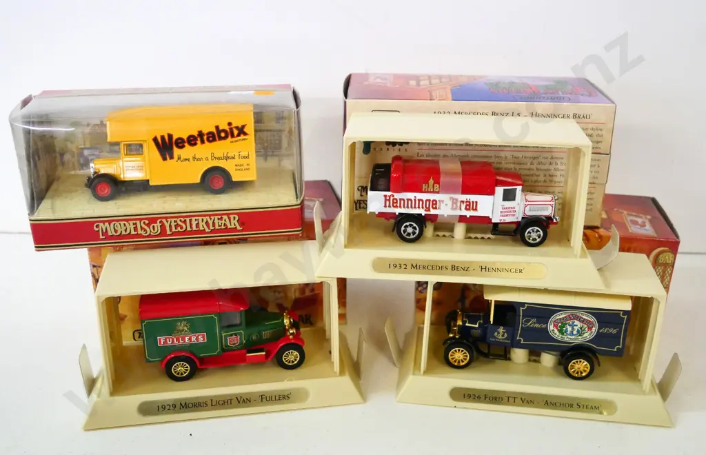 3 boxed Matchbox Models of Yesteryear "Great Beers of the World" and one Weetabix delivery trucks Image 1++