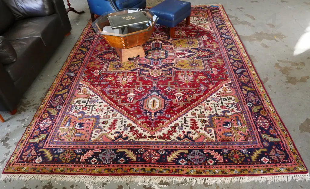 woven geometric woolen floor mat - some wear L-3380 W-2370 Image 1++