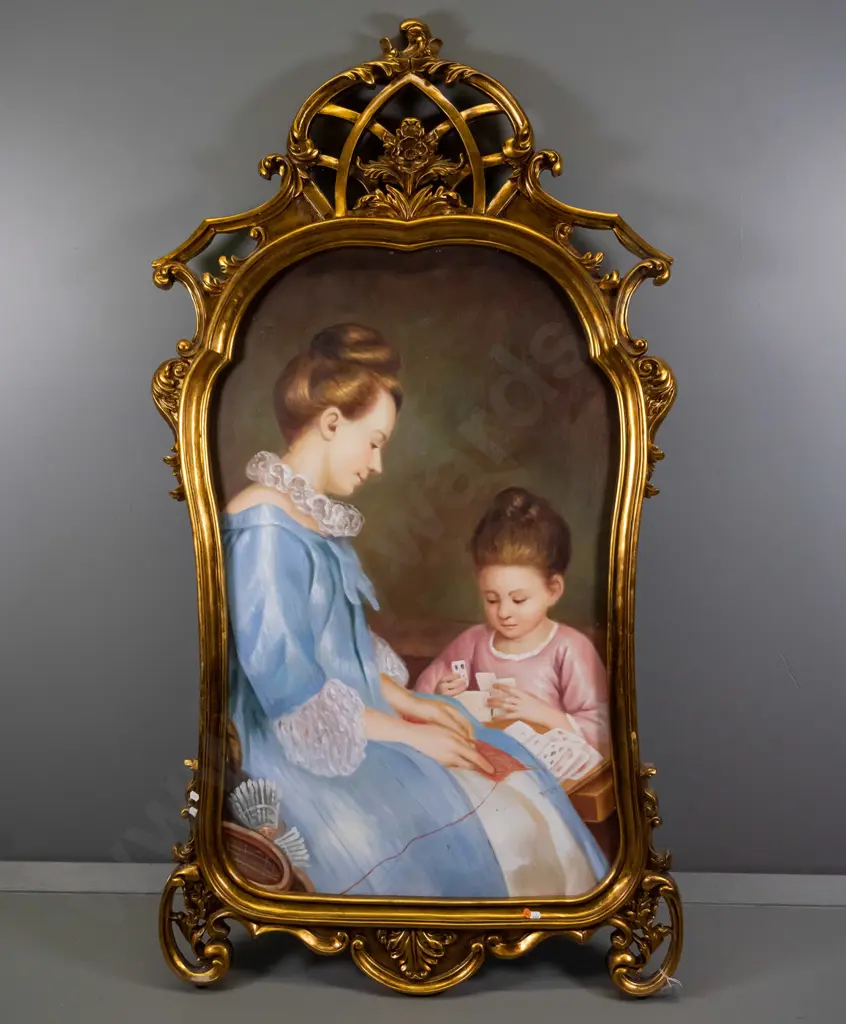 ornate gilt framed oil - mother and daughter  H-1430 W-750 (including frame) Image 1++