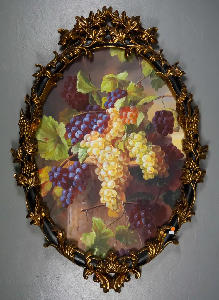 ornate framed oil on canvas - grapes H-910 W-620 Image 1++