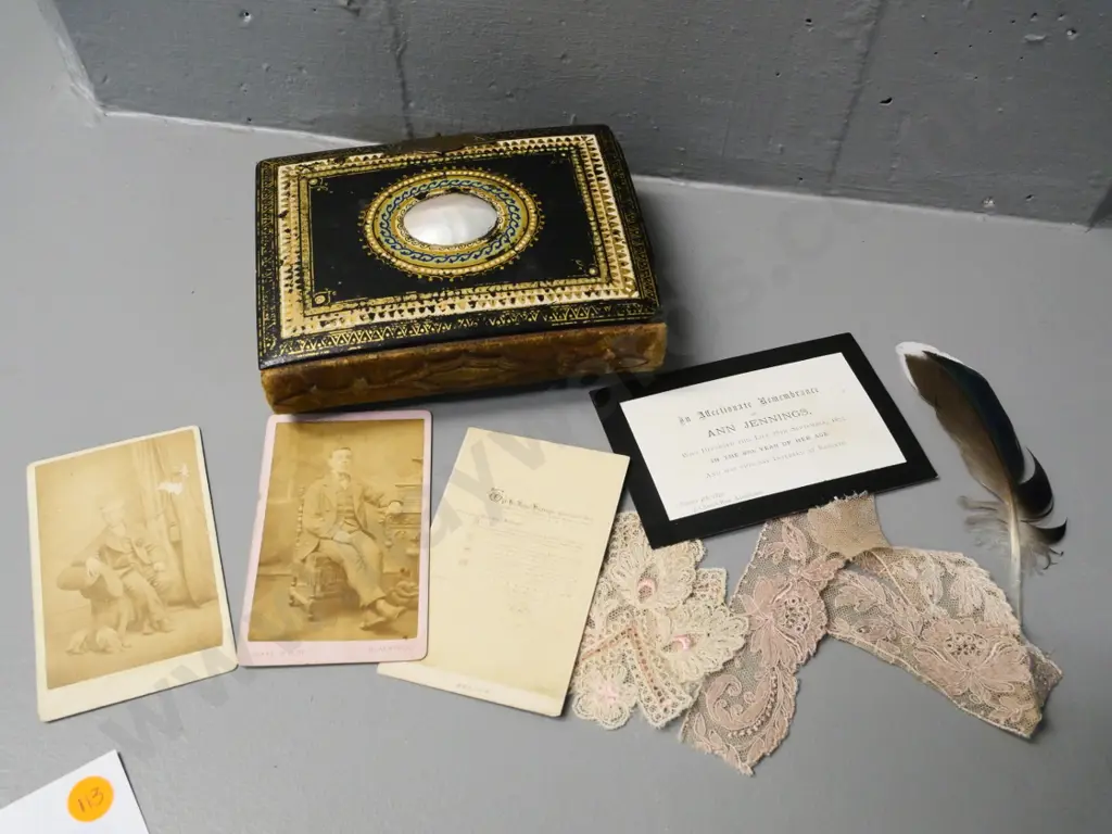 vintage photo album full of cartes de visite and photographs, lace, a feather etc. - Nelson, Hokitika, Dunedin etc Image 1++