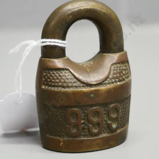 vintage small heavy brass padlock, marked 999, no key H-60
