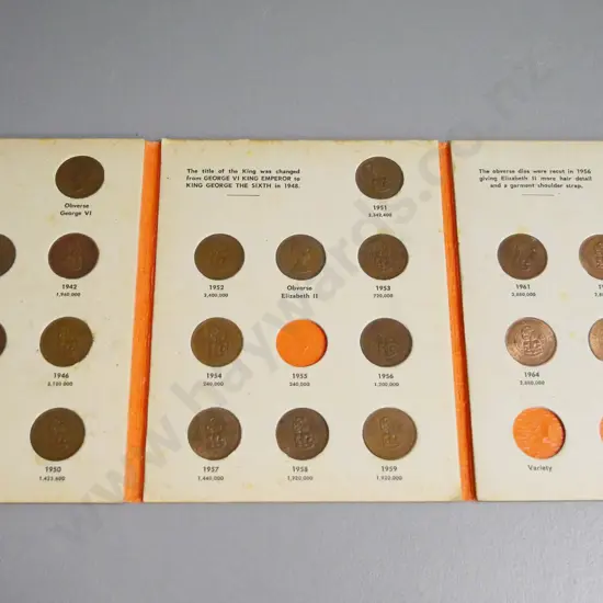 New Zealand coins folder - Ha'pennies 1940-1965, with partial contents