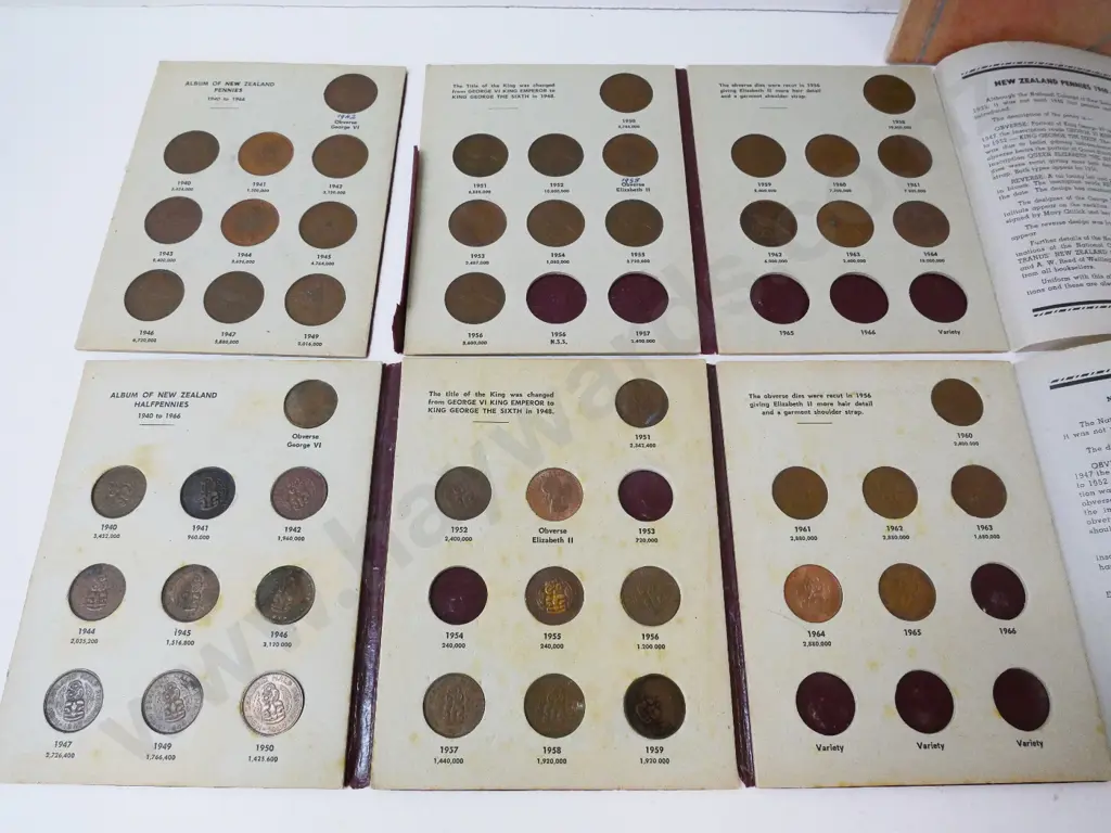 5 New Zealand coin collector's booklets - partial contents in 3, Half Crown and Shillings are empty Image 1++