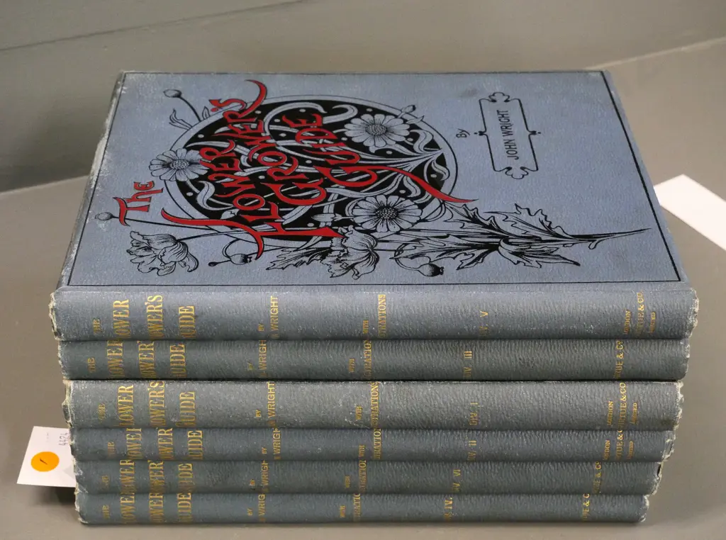 late 1890s 6 vol. set The Flower Grower's Guide by John Wright - w/colour plates, some foxing, incl. receipt from 1905. Image 1++