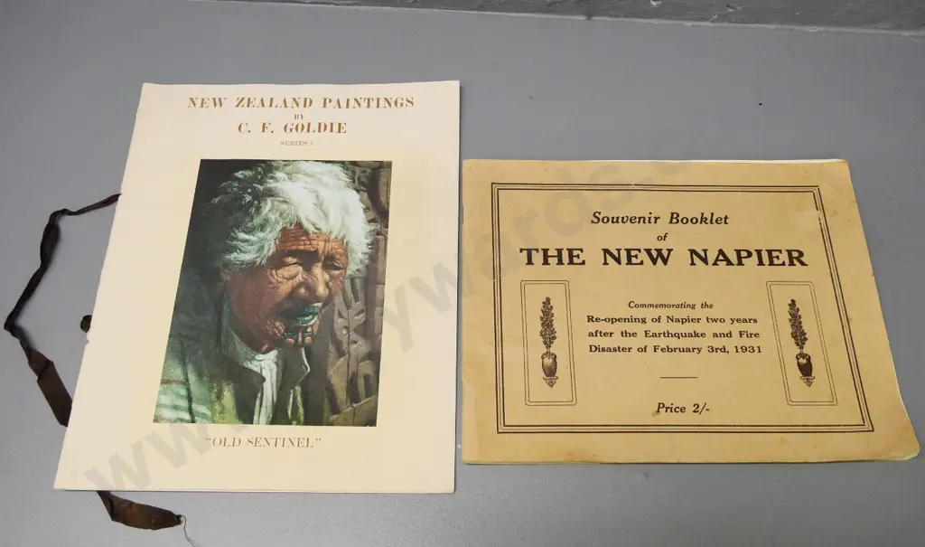 2 publications - New Zealand Paintings of C.F. Goldie (binding ribbon loose) and photo book The New Napier - Image 1++