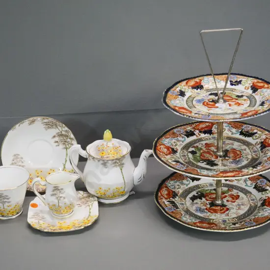 Woods Verona 3-tier cake stand and a Standard china tea for one missing the sugar
