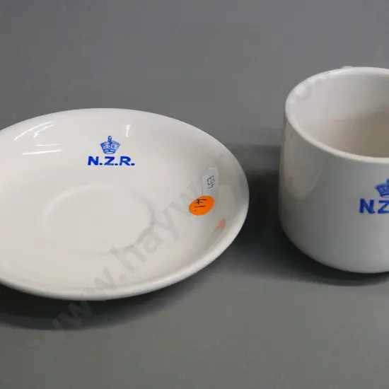 Crown Lynn New Zealand Railways cup & saucer - fine cracks to both pieces