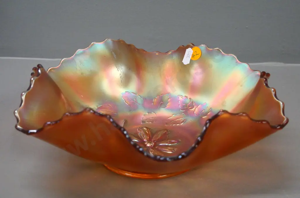 carnival glass lustre marigold bowl - some rubbing to finish on ridges - diameter 250 Image 1++