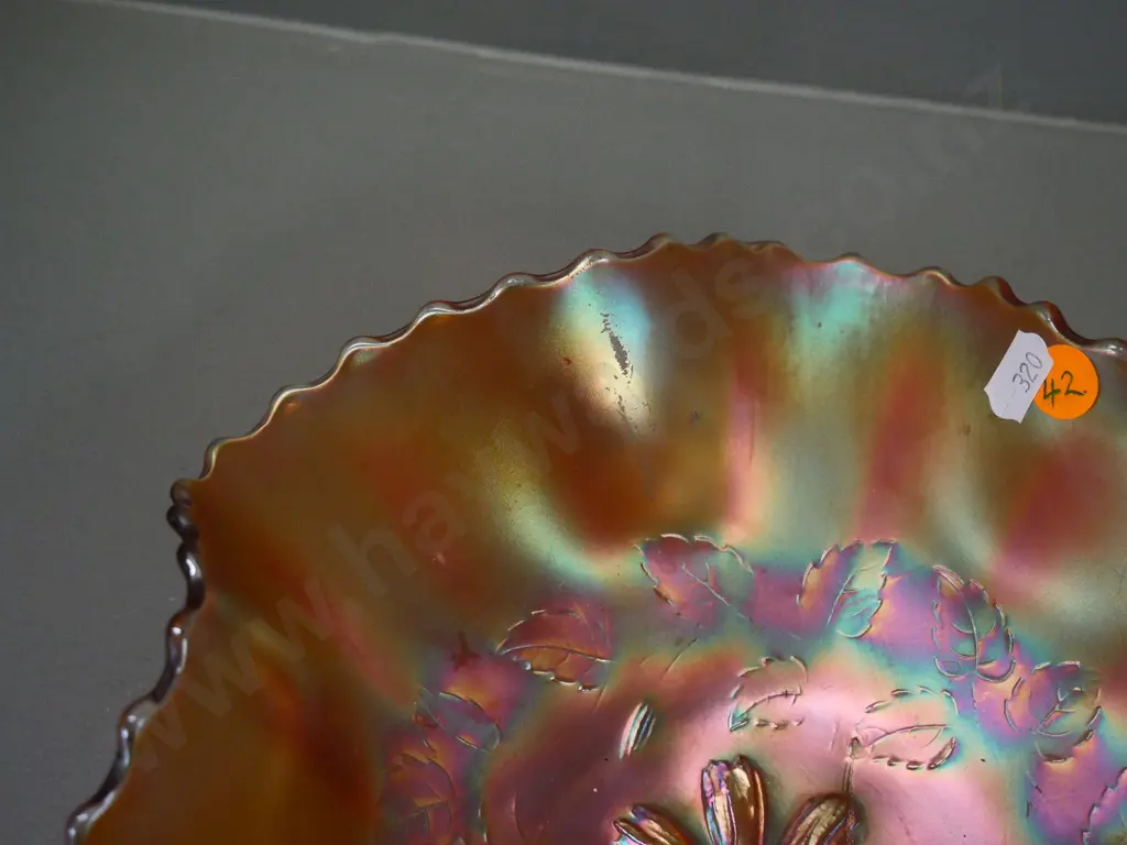 carnival glass lustre marigold bowl - some rubbing to finish on ridges - diameter 250 Image 1++