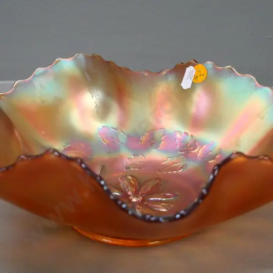 carnival glass lustre marigold bowl - some rubbing to finish on ridges - diameter 250