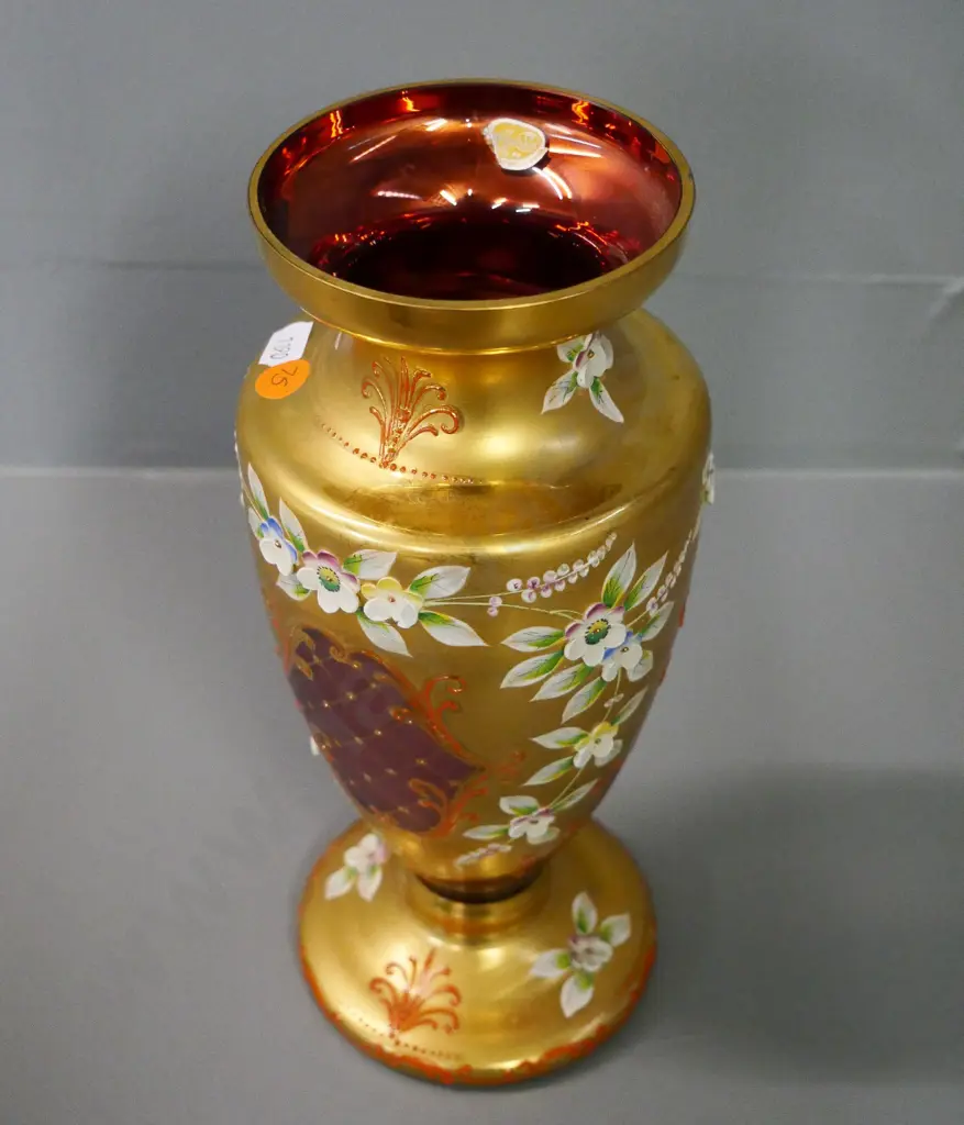 Bohemian gold and red glass vase H-270 Image 1++