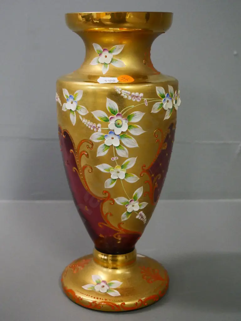 Bohemian gold and red glass vase H-270 Image 1++