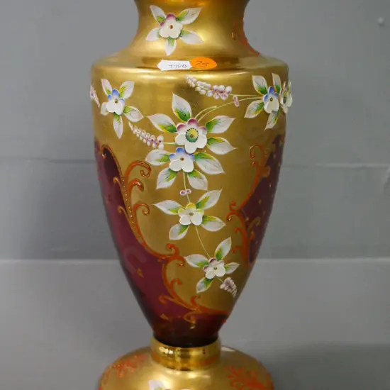 Bohemian gold and red glass vase H-270