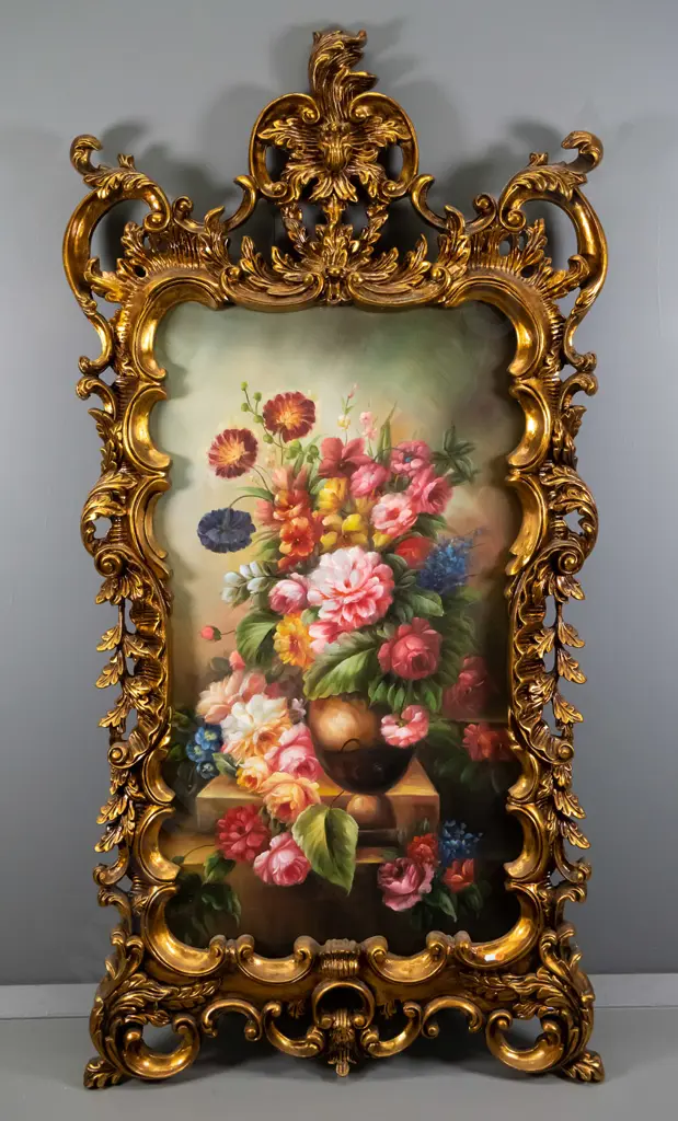 ornate gilt framed oil - flowers H-1490 W-740 (including frame) Image 1++