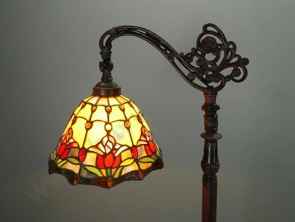 reproduction cast metal Tiffany style standard lamp with leadlight shade H-1570 W-420 Image 1++