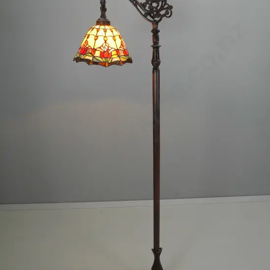 reproduction cast metal Tiffany style standard lamp with leadlight shade H-1570 W-420