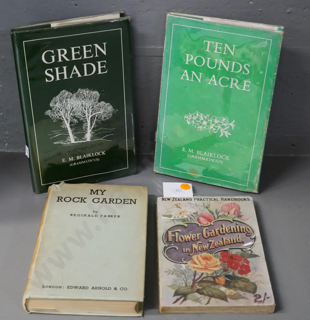 4 gardening books - Flower Gardening in NZ, 1907 My Rock Garden, 2x E.M. Blacklock memoirs Image 1++