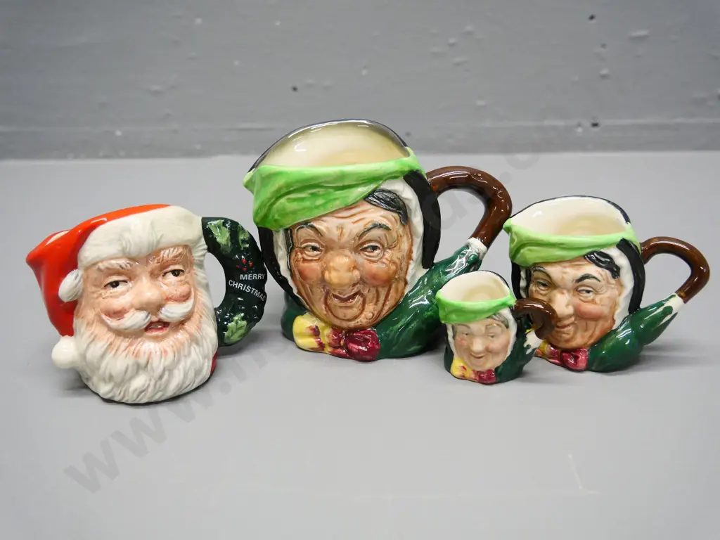 4 Royal Doulton toby jugs - small Santa Claus and matching set of 3 - largest is H-70 Image 1++