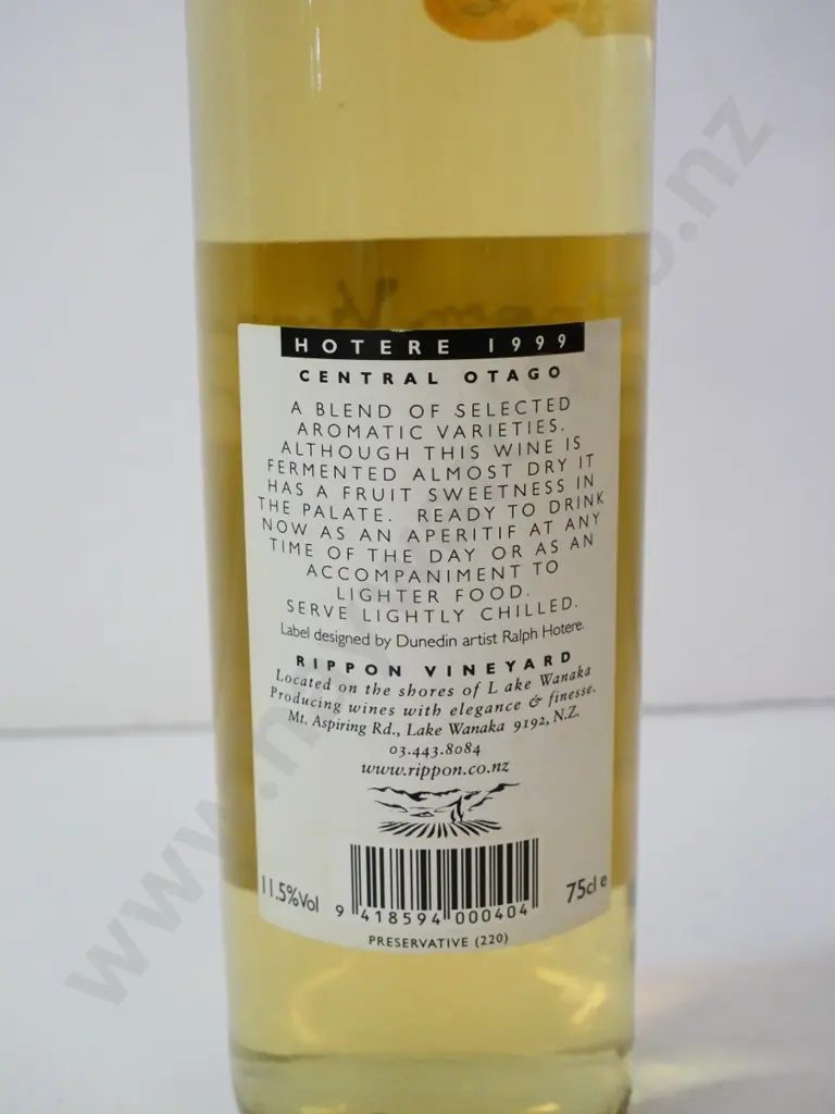 bottle of 1999 Rippon white wine with Ralph Hotere label Image 1++