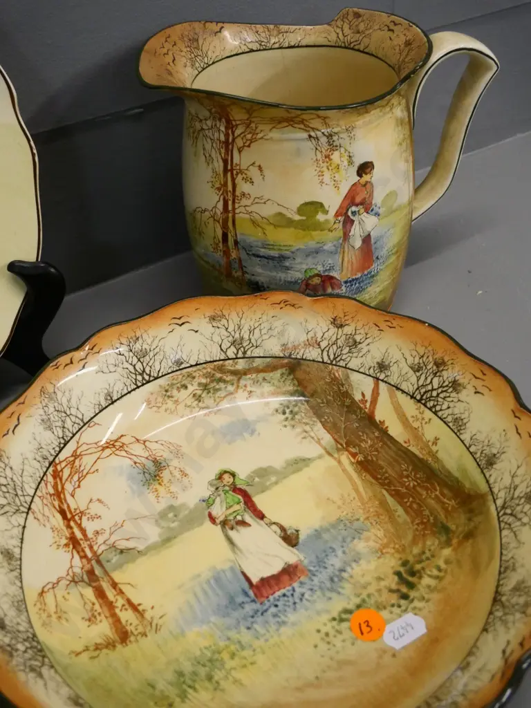 5 pieces Royal Doulton china - Bluebell Gatherers bowl D240 & jug (chip to spout) Gleaners dish, Plymouth plate, etc. Image 1++