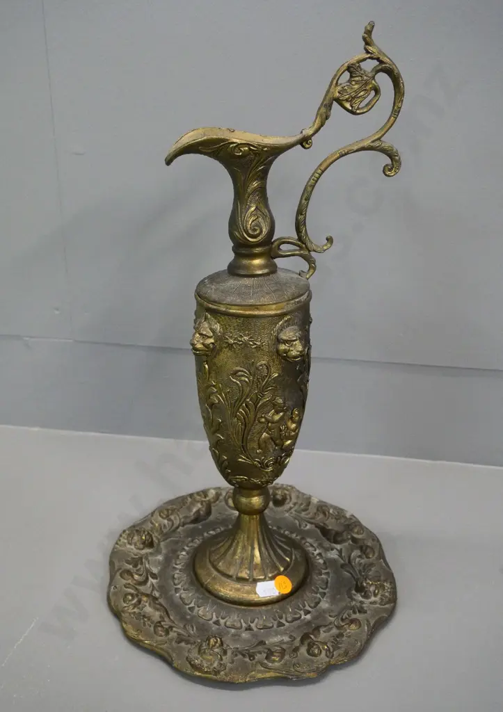 ornate Italian cast brass ewer jug and plate H-400 Image 1++