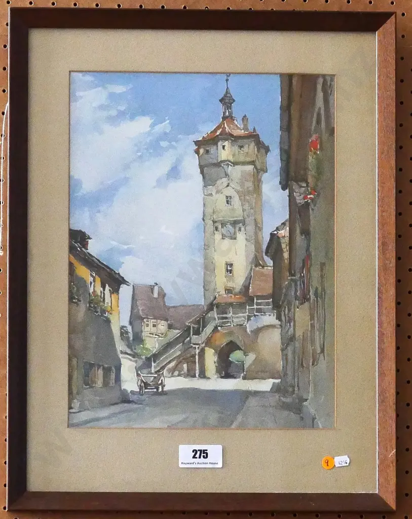 framed watercolour - street scene H-400 W-300 Image 1++