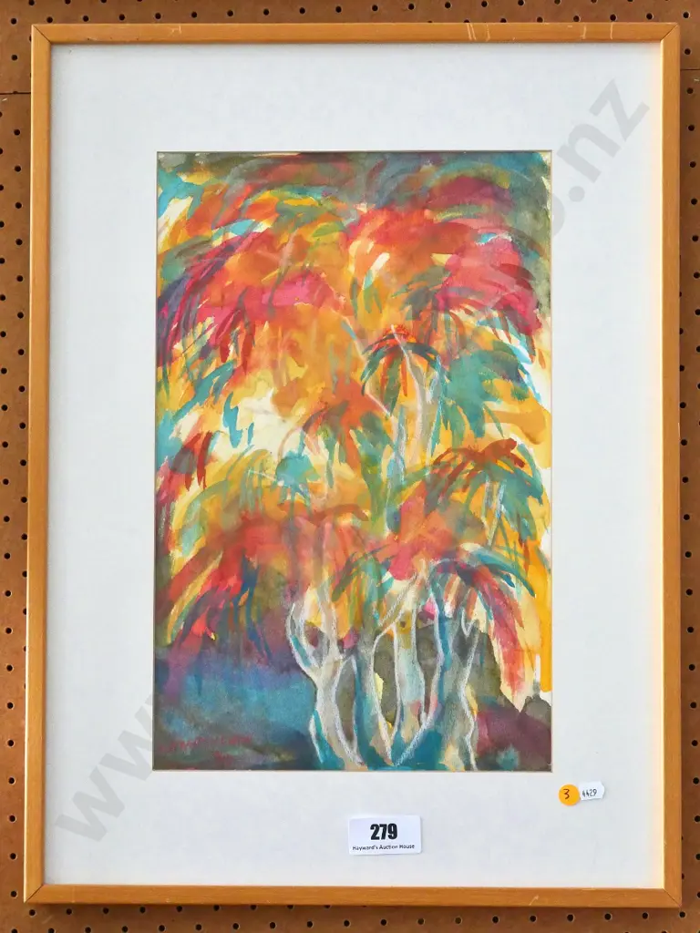 Kempthorne '90 - framed watercolour - trees H-410 W-260 Image 1++